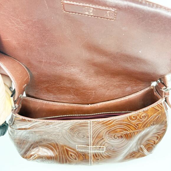 Cole Haan Brown Hand Tooled Leather Shoulder Bag - Picture 3 of 7